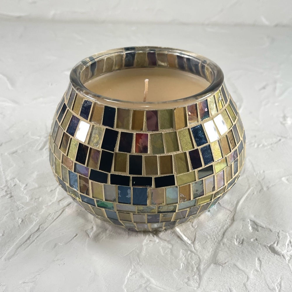*Gold Mosaic  Glass Holder  with Wax Candle